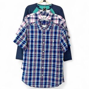 Mens Shirt Bundle Size M Short Sleeve Button Down Plaid Shirts & Long Sleeve Tee
